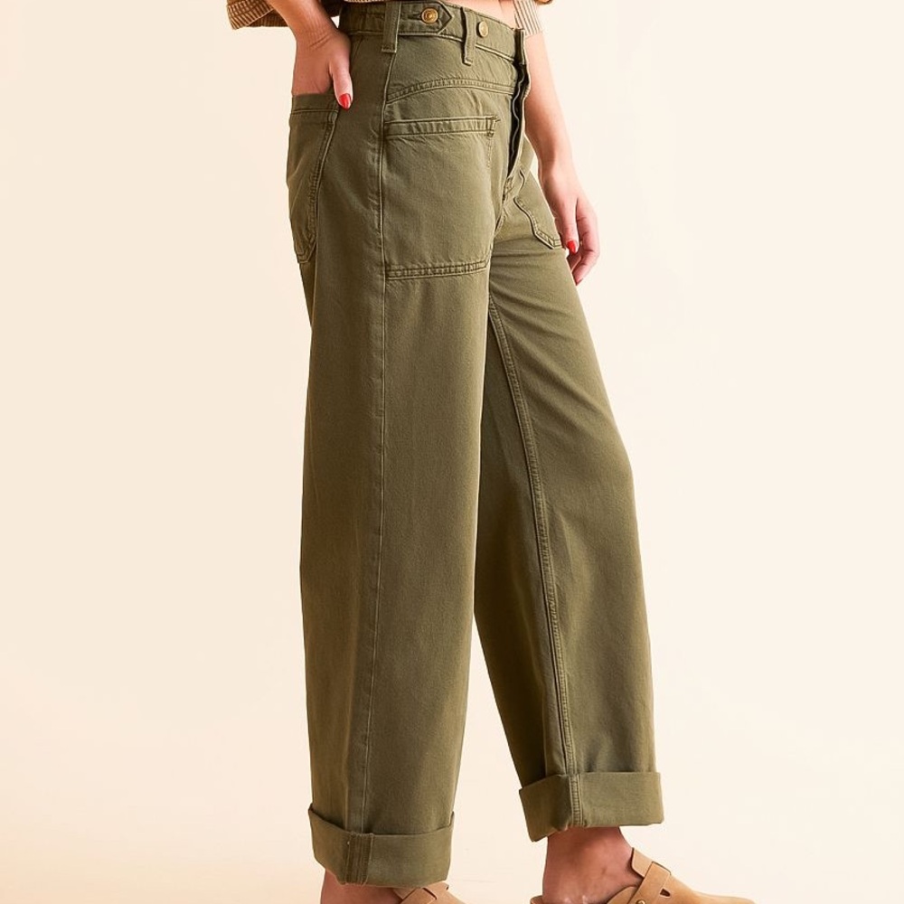 We The Free Palmer Olive Green Wide-Leg Jeans - Picture 2 of 13